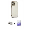 MARSİLYAN™- iPhone 13 Pro Max Kılıf Yankı Serisi - Siyah Bilvis 5in1 5D Magic Hayalet Cam Ekran Koruyucu + Rainbow Kamera Lens Koruma Cam - REGD