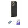 MARSİLYAN™- iPhone 13 Pro Max Kılıf Yankı Serisi - Siyah Bilvis 5in1 5D Magic Hayalet Cam Ekran Koruyucu + Shine Kamera Lens Koruma Cam - GI