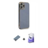 MARSİLYAN™- iPhone 13 Pro Max Kılıf Yankı Serisi - Siyah Bilvis 5in1 5D Magic Hayalet Cam Ekran Koruyucu + Mor Metal Kamera Lens Koruma Cam