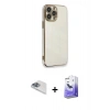 MARSİLYAN™- iPhone 13 Pro Max Kılıf Yankı Serisi - Siyah Bilvis 5in1 5D Magic Hayalet Cam Ekran Koruyucu + Pers Alüminyum Kamera Lens - SABE
