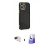 MARSİLYAN™- iPhone 13 Pro Max Kılıf Yankı Serisi - Siyah Bilvis 5in1 5D Magic Hayalet Cam Ekran Koruyucu + Pers Alüminyum Kamera Lens - KI