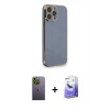 MARSİLYAN™- iPhone 13 Pro Max Kılıf Yankı Serisi - Siyah Bilvis 5in1 5D Magic Hayalet Cam Ekran Koruyucu + Neon Fosforlu Kamera Lens - YL