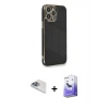 MARSİLYAN™- iPhone 13 Pro Max Kılıf Yankı Serisi - Siyah Bilvis 5in1 5D Magic Hayalet Cam Ekran Koruyucu + Pers Alüminyum Kamera Lens - SABE