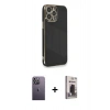 MARSİLYAN™- iPhone 13 Pro Max Kılıf Yankı Serisi - Siyah Bilvis Hayalet Cam Ekran Koruyucu + Neon Fosforlu Kamera Lens - BZ
