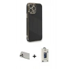 MARSİLYAN™- iPhone 13 Pro Max Kılıf Yankı Serisi - Siyah Bilvis Hayalet Cam Ekran Koruyucu + Rainbow Kamera Lens Koruma Cam - BZ