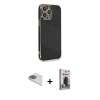 MARSİLYAN™- iPhone 13 Pro Max Kılıf Yankı Serisi - Siyah Bilvis Hayalet Cam Ekran Koruyucu + Pers Alüminyum Kamera Lens - GD