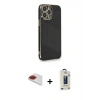 MARSİLYAN™- iPhone 13 Pro Max Kılıf Yankı Serisi - Siyah Bilvis Hayalet Cam Ekran Koruyucu + Pers Alüminyum Kamera Lens - KI
