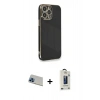 MARSİLYAN™- iPhone 13 Pro Max Kılıf Yankı Serisi - Siyah Bilvis Hayalet Cam Ekran Koruyucu + Rainbow Kamera Lens Koruma Cam - MI