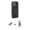 MARSİLYAN™- iPhone 13 Pro Max Kılıf Yankı Serisi - Siyah Bilvis Hayalet Cam Ekran Koruyucu + Shine Kamera Lens Koruma Cam - PE