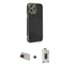 MARSİLYAN™- iPhone 13 Pro Max Kılıf Yankı Serisi - Siyah Bilvis Hayalet Cam Ekran Koruyucu + Rainbow Kamera Lens Koruma Cam - KI