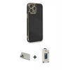 MARSİLYAN™- iPhone 13 Pro Max Kılıf Yankı Serisi - Siyah Bilvis Hayalet Cam Ekran Koruyucu + Rainbow Kamera Lens Koruma Cam - REGD
