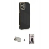 MARSİLYAN™- iPhone 13 Pro Max Kılıf Yankı Serisi - Siyah Bilvis Hayalet Cam Ekran Koruyucu + Rainbow Kamera Lens Koruma Cam - REGD