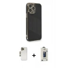 MARSİLYAN™- iPhone 13 Pro Max Kılıf Yankı Serisi - Siyah Bilvis Hayalet Cam Ekran Koruyucu + Shine Kamera Lens - GD