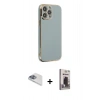 MARSİLYAN™- iPhone 13 Pro Max Kılıf Yankı Serisi - Siyah Bilvis Hayalet Cam Ekran Koruyucu + Sierra Blue Pers Alüminyum Kamera Lens