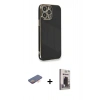 MARSİLYAN™- iPhone 13 Pro Max Kılıf Yankı Serisi - Siyah Bilvis Hayalet Cam Ekran Koruyucu + Renkli Kamera Lens Koruma Cam - TU