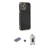 MARSİLYAN™- iPhone 13 Pro Max Kılıf Yankı Serisi - Siyah Bilvis Hayalet Cam Ekran Koruyucu + Renkli Kamera Lens Koruma Cam - TU