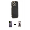 MARSİLYAN™- iPhone 13 Pro Max Kılıf Yankı Serisi - Siyah Bilvis Hayalet Cam Ekran Koruyucu + Neon Fosforlu Kamera Lens - YL