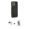 MARSİLYAN™- iPhone 13 Pro Max Kılıf Yankı Serisi - Siyah Joko 5D Cam + Gökkuşağı Pers Alüminyum Kamera Lens