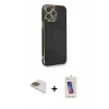 MARSİLYAN™- iPhone 13 Pro Max Kılıf Yankı Serisi - Siyah Joko 5D Cam + Pers Alüminyum Kamera Lens - GD
