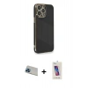 MARSİLYAN™- iPhone 13 Pro Max Kılıf Yankı Serisi - Siyah Joko 5D Cam + Rainbow Kamera Lens Koruma Cam - MI
