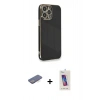 MARSİLYAN™- iPhone 13 Pro Max Kılıf Yankı Serisi - Siyah Joko 5D Cam + Renkli Kamera Lens Koruma Cam - MI