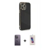 MARSİLYAN™- iPhone 13 Pro Max Kılıf Yankı Serisi - Siyah Joko 5D Cam + Neon Fosforlu Kamera Lens - BZ