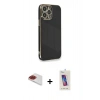 MARSİLYAN™- iPhone 13 Pro Max Kılıf Yankı Serisi - Siyah Joko 5D Cam + Pers Alüminyum Kamera Lens - KI