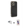 MARSİLYAN™- iPhone 13 Pro Max Kılıf Yankı Serisi - Siyah Joko 5D Cam + Pers Alüminyum Kamera Lens - SABE