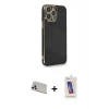 MARSİLYAN™- iPhone 13 Pro Max Kılıf Yankı Serisi - Siyah Joko 5D Cam + Rainbow Kamera Lens Koruma Cam - BZ