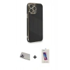 MARSİLYAN™- iPhone 13 Pro Max Kılıf Yankı Serisi - Siyah Joko 5D Cam + Rainbow Kamera Lens Koruma Cam - MR