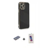 MARSİLYAN™- iPhone 13 Pro Max Kılıf Yankı Serisi - Siyah Joko 5D Cam + Renkli Kamera Lens Koruma Cam - SI