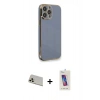 MARSİLYAN™- iPhone 13 Pro Max Kılıf Yankı Serisi - Siyah Joko 5D Cam + Rose Gold Rainbow Kamera Lens Koruma Cam