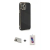 MARSİLYAN™- iPhone 13 Pro Max Kılıf Yankı Serisi - Siyah Joko 5D Cam + Rose Gold Rainbow Kamera Lens Koruma Cam