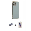 MARSİLYAN™- iPhone 13 Pro Max Kılıf Yankı Serisi - Siyah Joko 5D Cam + Turuncu Renkli Kamera Lens Koruma Cam