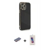 MARSİLYAN™- iPhone 13 Pro Max Kılıf Yankı Serisi - Siyah Joko 5D Cam + Turuncu Renkli Kamera Lens Koruma Cam