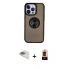 MARSİLYAN™- iPhone 13 Pro Max Kılıf Yörünge Çizgi - Şeffaf Maxco Cam Ekran Koruyucu + Gold Pers Alüminyum Kamera Lens