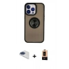 MARSİLYAN™- iPhone 13 Pro Max Kılıf Yörünge Çizgi - Şeffaf Maxco Cam Ekran Koruyucu + Lacivert Pers Alüminyum Kamera Lens
