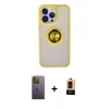 MARSİLYAN™- iPhone 13 Pro Max Kılıf Yörünge Çizgi - Şeffaf Maxco Cam Ekran Koruyucu + Neon Fosforlu Kamera Lens - YL