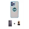 MARSİLYAN™- iPhone 13 Pro Max Kılıf Yörünge Çizgi - Şeffaf Maxco Cam Ekran Koruyucu + Neon Fosforlu Kamera Lens - BZ