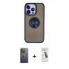 MARSİLYAN™- iPhone 13 Pro Max Kılıf Yörünge Çizgi - Şeffaf Pasifik Cam Ekran Koruyucu + Neon Fosforlu Kamera Lens - YL