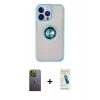 MARSİLYAN™- iPhone 13 Pro Max Kılıf Yörünge Çizgi - Şeffaf Pasifik Cam Ekran Koruyucu + Neon Fosforlu Kamera Lens - YL