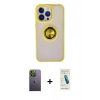 MARSİLYAN™- iPhone 13 Pro Max Kılıf Yörünge Çizgi - Şeffaf Pasifik Cam Ekran Koruyucu + Neon Fosforlu Kamera Lens - YL