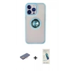 MARSİLYAN™- iPhone 13 Pro Max Kılıf Yörünge Çizgi - Şeffaf Pasifik Cam Ekran Koruyucu + Pembe Renkli Kamera Lens Koruma Cam