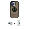 MARSİLYAN™- iPhone 13 Pro Max Kılıf Yörünge Çizgi - Şeffaf Pasifik Cam Ekran Koruyucu + Rainbow Kamera Lens Koruma Cam - MI