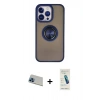 MARSİLYAN™- iPhone 13 Pro Max Kılıf Yörünge Çizgi - Şeffaf Pasifik Cam Ekran Koruyucu + Rainbow Kamera Lens Koruma Cam - MI