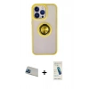 MARSİLYAN™- iPhone 13 Pro Max Kılıf Yörünge Çizgi - Şeffaf Pasifik Cam Ekran Koruyucu + Rainbow Kamera Lens Koruma Cam - MI