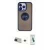 MARSİLYAN™- iPhone 13 Pro Max Kılıf Yörünge Çizgi - Şeffaf Pasifik Cam Ekran Koruyucu + Rainbow Kamera Lens Koruma Cam - KI