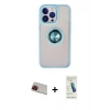 MARSİLYAN™- iPhone 13 Pro Max Kılıf Yörünge Çizgi - Şeffaf Pasifik Cam Ekran Koruyucu + Rainbow Kamera Lens Koruma Cam - KI
