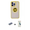 MARSİLYAN™- iPhone 13 Pro Max Kılıf Yörünge Çizgi - Şeffaf Pasifik Cam Ekran Koruyucu + Renkli Kamera Lens Koruma Cam - YL