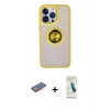 MARSİLYAN™- iPhone 13 Pro Max Kılıf Yörünge Çizgi - Şeffaf Pasifik Cam Ekran Koruyucu + Renkli Kamera Lens Koruma Cam - TU